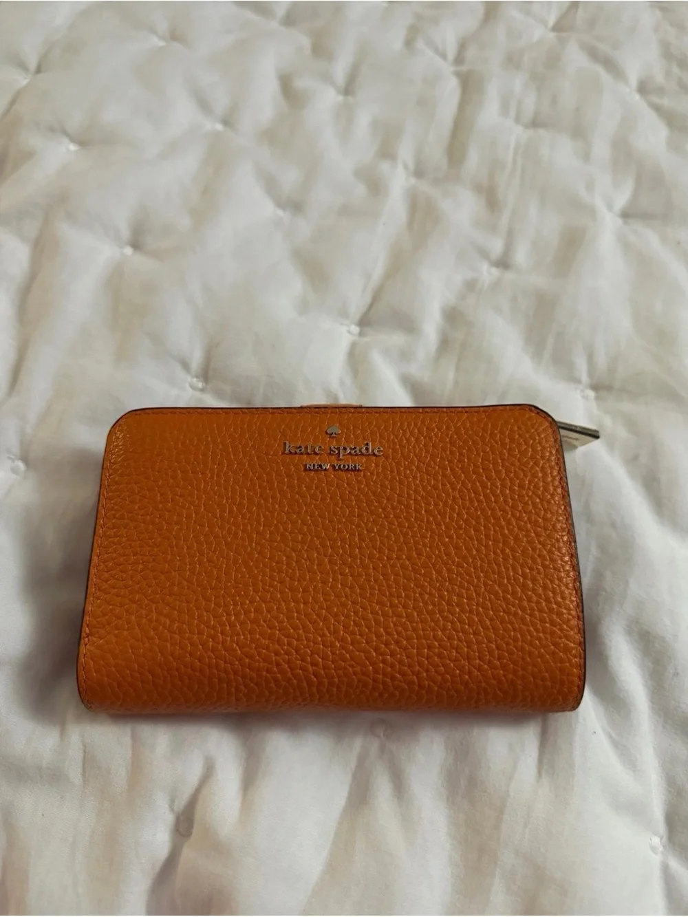 kate spade Orange Pebbled Leather Zip Card Wallet